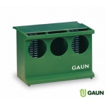 Plastic green pigeon feeder with 3 holes. 